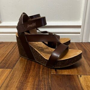 Blowfish Dark Brown Cork Wedge Sandals